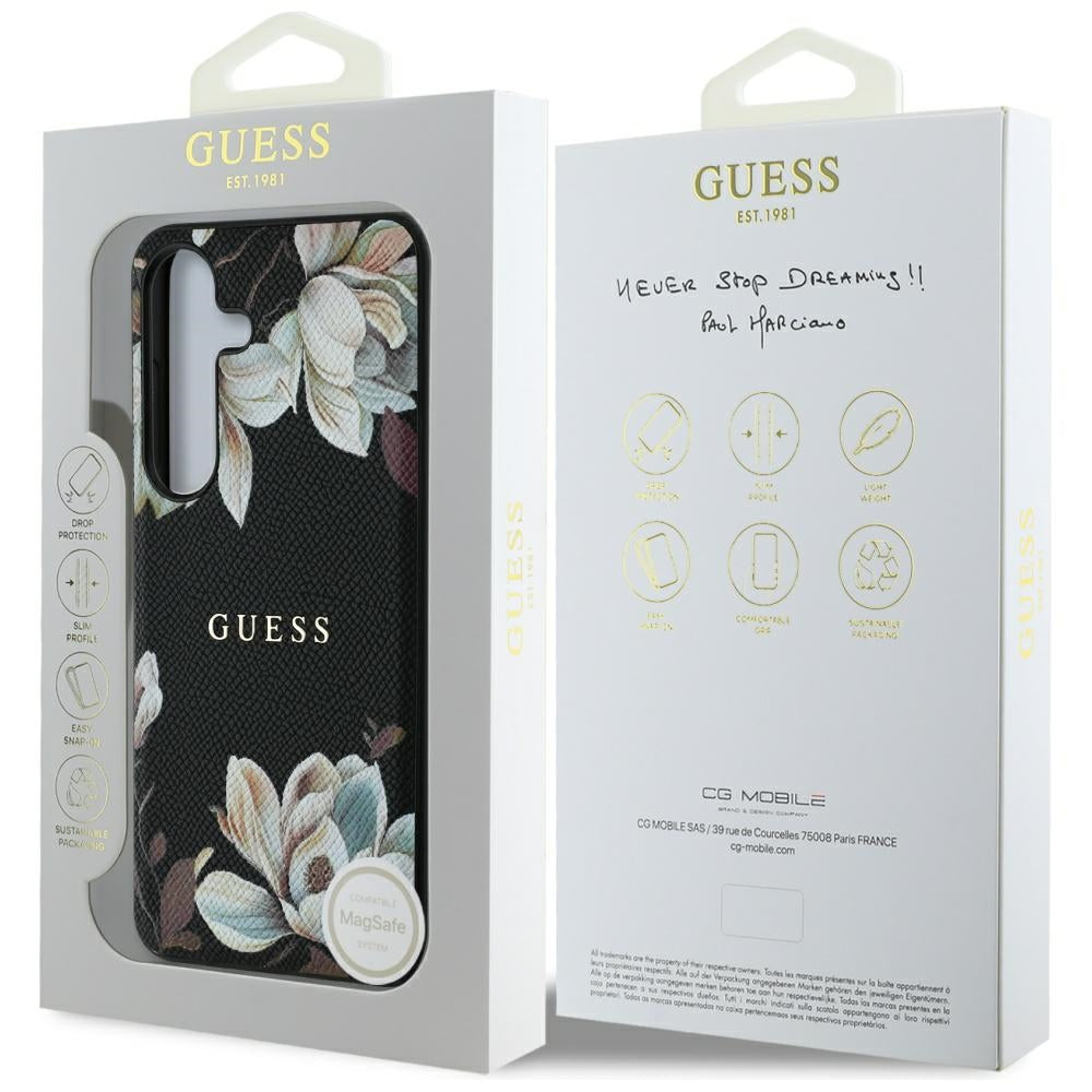 Custodia MagSafe per Samsung Galaxy S25 S931, Guess, Grained Flowers, Nera
