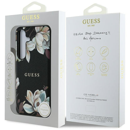 Custodia MagSafe per Samsung Galaxy S25 S931, Guess, Grained Flowers, Nera