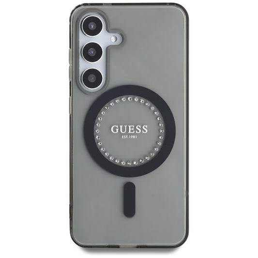 Custodia MagSafe per Samsung Galaxy S25 S931, Guess, IML Rhinestone, Nera