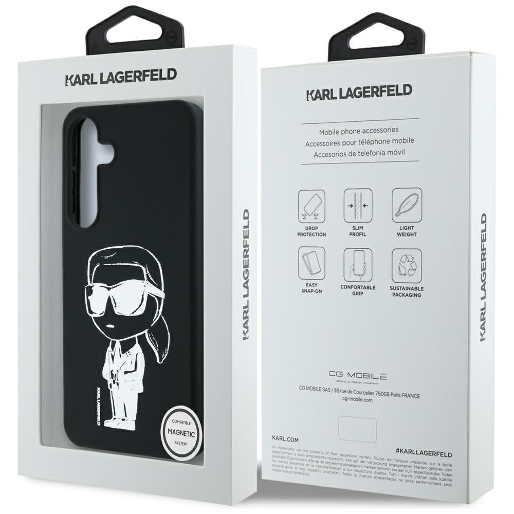 Custodia MagSafe per Samsung Galaxy S25 S931, Karl Lagerfeld, Silicone Graffiti, Nera