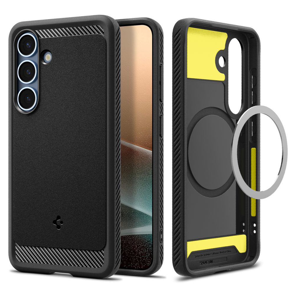 Custodia MagSafe per Samsung Galaxy S25 S931, Spigen, Rugged Armor, Nera Opaca ACS08998