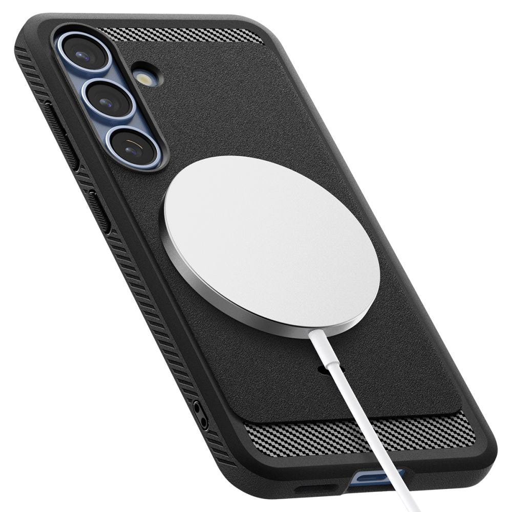 Custodia MagSafe per Samsung Galaxy S25 S931, Spigen, Rugged Armor, Nera Opaca ACS08998