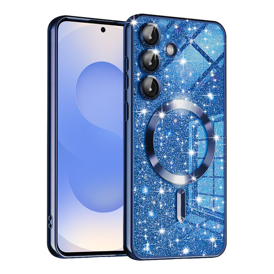 Custodia MagSafe per Samsung Galaxy S25 S931, Techsuit, Luxury Glitter, Blu Scuro