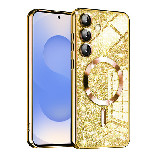 Custodia MagSafe per Samsung Galaxy S25 S931, Techsuit, Luxury Glitter, Dorata