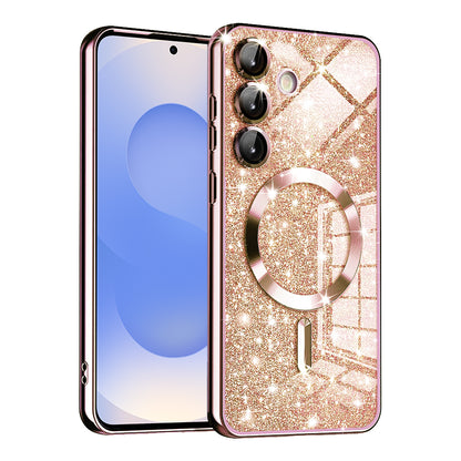 Custodia MagSafe per Samsung Galaxy S25 S931, Techsuit, Luxury Glitter, Rosa Oro