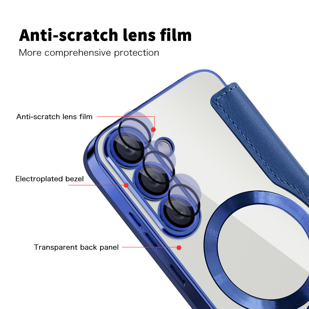 Custodia MagSafe per Samsung Galaxy S25 S931, Techsuit, SmartMag Book, Blu