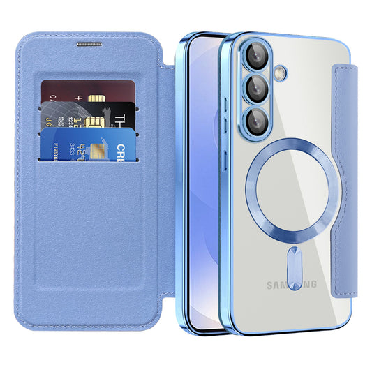 Custodia MagSafe per Samsung Galaxy S25 S931, Techsuit, SmartMag Book, Blu