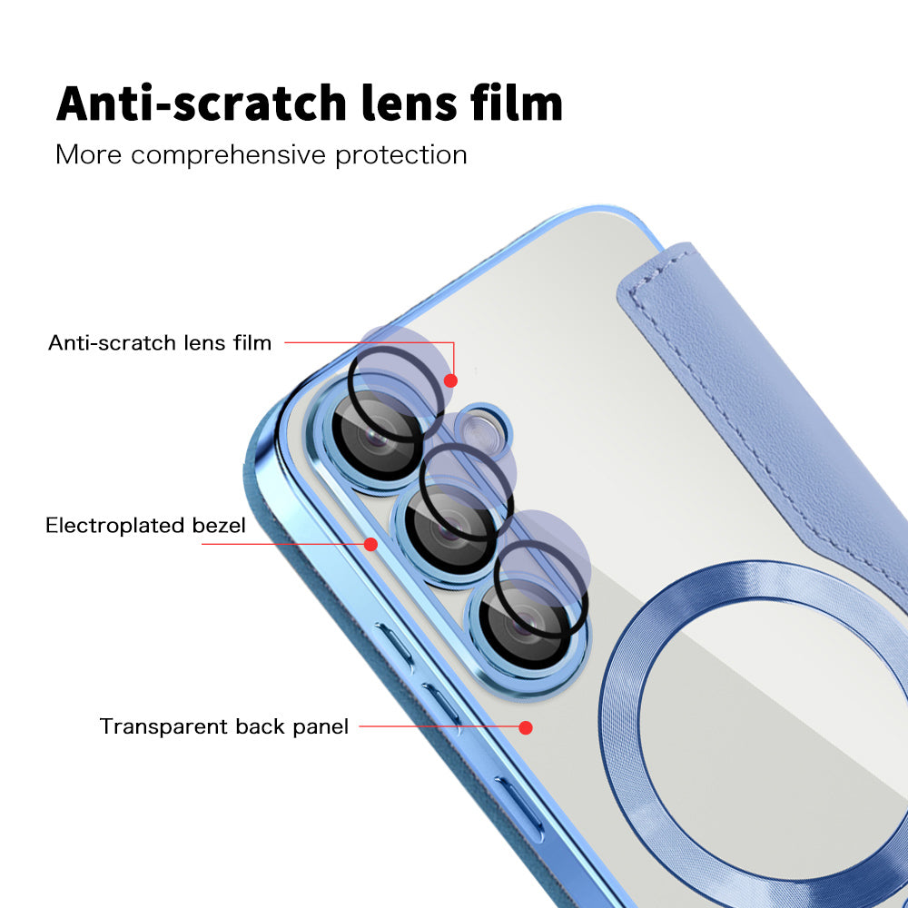 Custodia MagSafe per Samsung Galaxy S25 S931, Techsuit, SmartMag Book, Blu