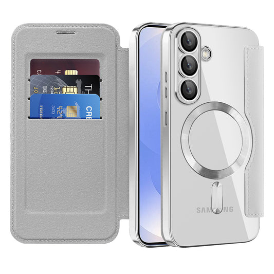 Custodia MagSafe per Samsung Galaxy S25 S931, Techsuit, SmartMag Book, Grigio