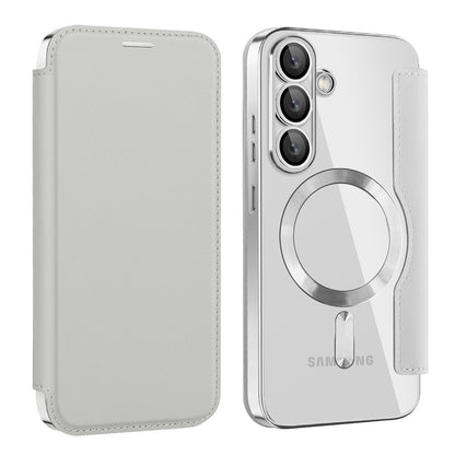 Custodia MagSafe per Samsung Galaxy S25 S931, Techsuit, SmartMag Book, Grigio