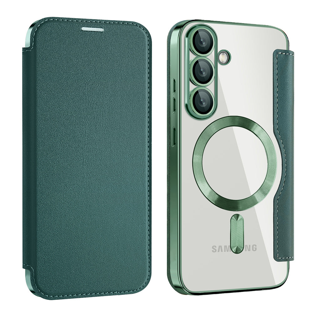 Custodia MagSafe per Samsung Galaxy S25 S931, Techsuit, SmartMag Book, Verde