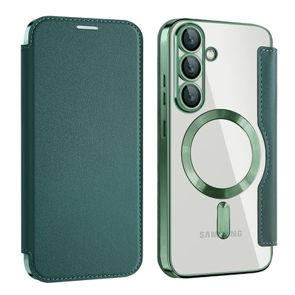 Custodia MagSafe per Samsung Galaxy S25 S931, Techsuit, SmartMag Book, Verde