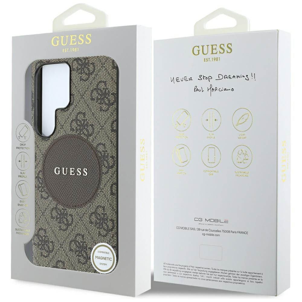 Custodia MagSafe per Samsung Galaxy S25 Ultra S938, Guess, 4G Circle Classic Logo, Marrone
