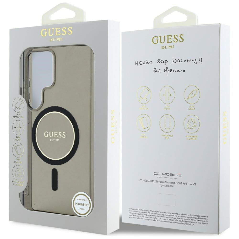 Custodia MagSafe per Samsung Galaxy S25 Ultra S938, Guess, IML Glitter Circle, Nera