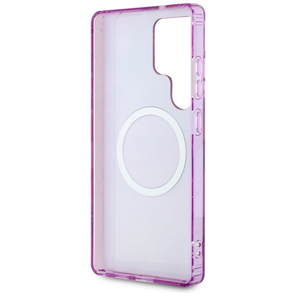 Custodia MagSafe per Samsung Galaxy S25 Ultra S938, Guess, IML Metal Glitter Flowers Triangle, Viola