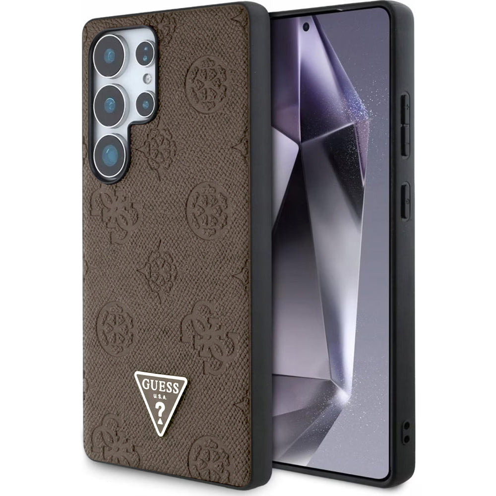 Custodia MagSafe per Samsung Galaxy S25 Ultra S938, Guess, Peony Grained Hot Stamp Triangle, Marrone