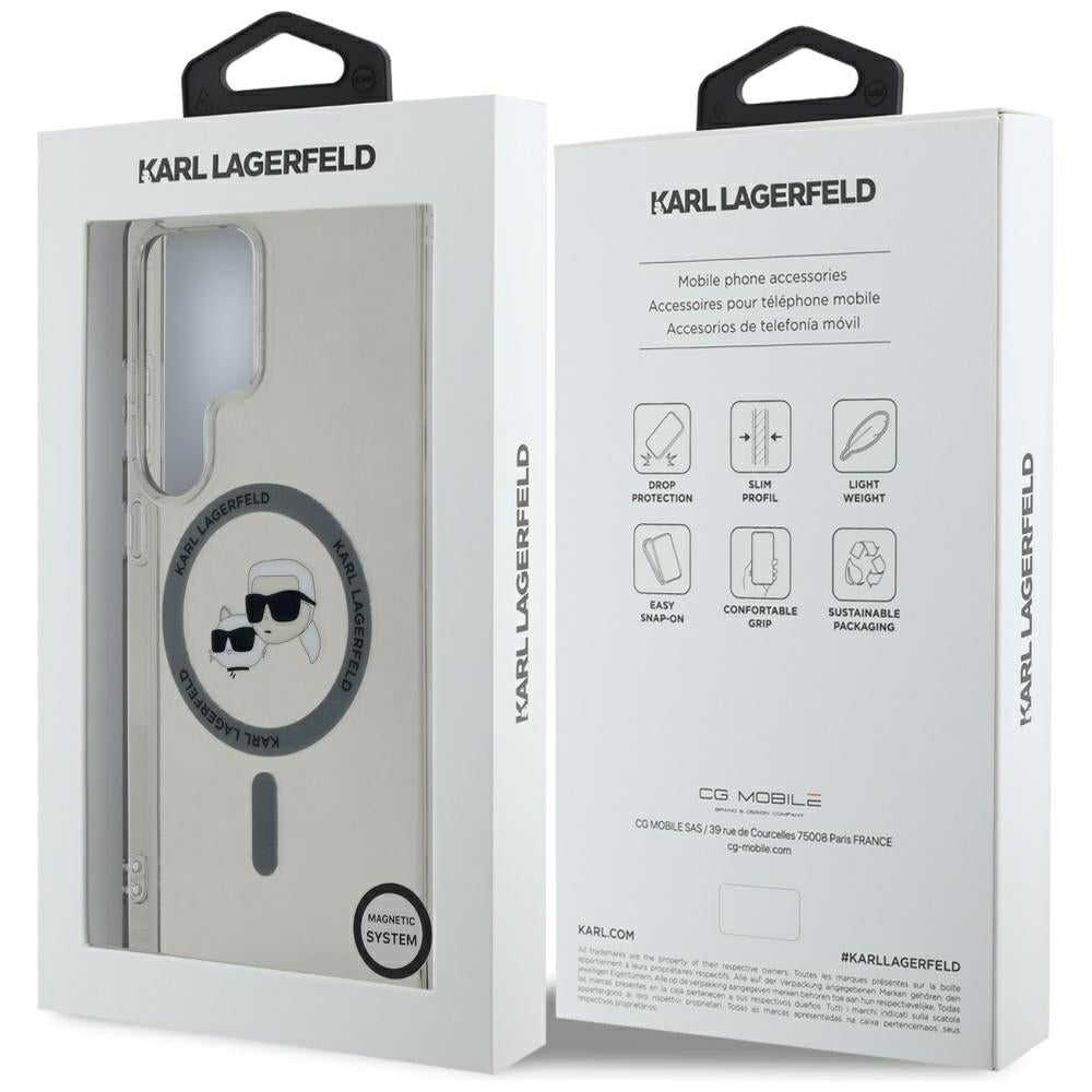 Custodia MagSafe per Samsung Galaxy S25 Ultra S938, Karl Lagerfeld, IML Metal Karl & Choupette's Heads, Nera