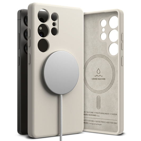 Custodia MagSafe per Samsung Galaxy S25 Ultra S938, Ringke, Silicone, Crema