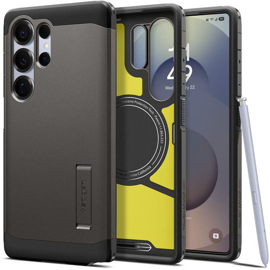 Custodia MagSafe per Samsung Galaxy S25 Ultra S938, Spigen, Tough Armor, Grigio