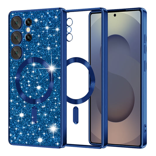 Custodia MagSafe per Samsung Galaxy S25 Ultra S938, Techsuit, Luxury Glitter, Blu Scuro