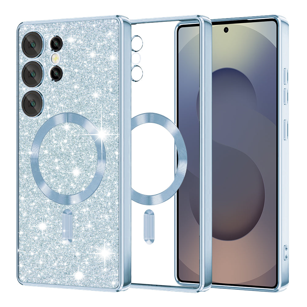 Custodia MagSafe per Samsung Galaxy S25 Ultra S938, Techsuit, Luxury Glitter, Blu