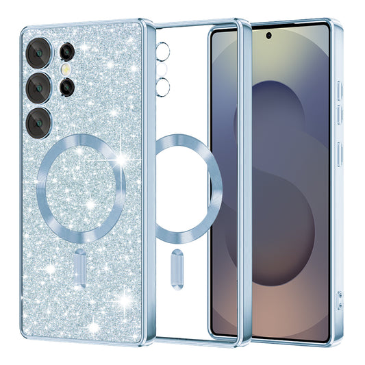 Custodia MagSafe per Samsung Galaxy S25 Ultra S938, Techsuit, Luxury Glitter, Blu