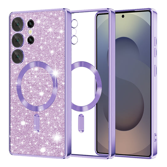 Custodia MagSafe per Samsung Galaxy S25 Ultra S938, Techsuit, Luxury Glitter, Viola Chiaro