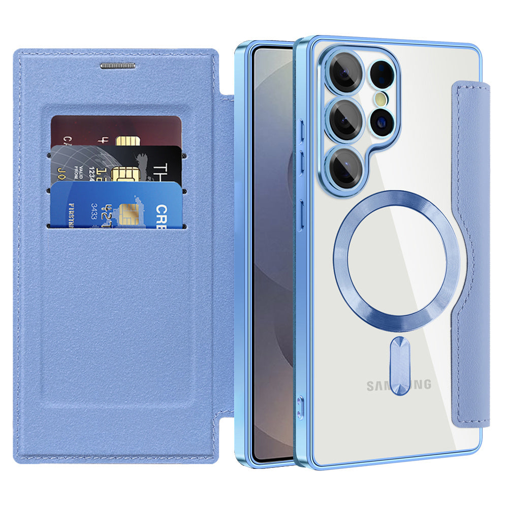 Custodia MagSafe per Samsung Galaxy S25 Ultra S938, Techsuit, SmartMag Book, Blu