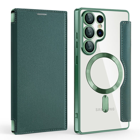 Custodia MagSafe per Samsung Galaxy S25 Ultra S938, Techsuit, SmartMag Book, Verde
