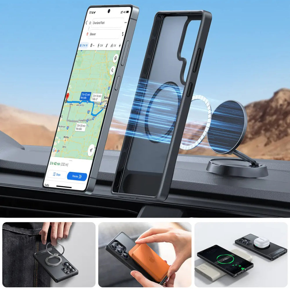 Custodia MagSafe per Samsung Galaxy S25 Ultra S938, Torras, Pstand, Nera