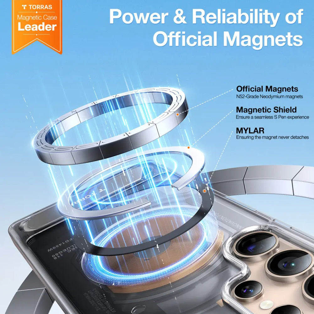 Custodia MagSafe per Samsung Galaxy S25 Ultra S938, Torras, Pstand, Trasparente