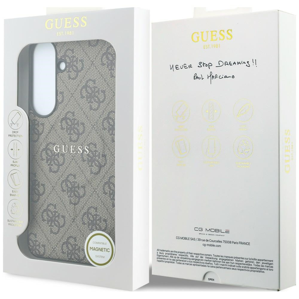 Custodia MagSafe per Samsung Galaxy S26 FE S741, Guess, 4G Embossed Ring Classic Logo, Marrone