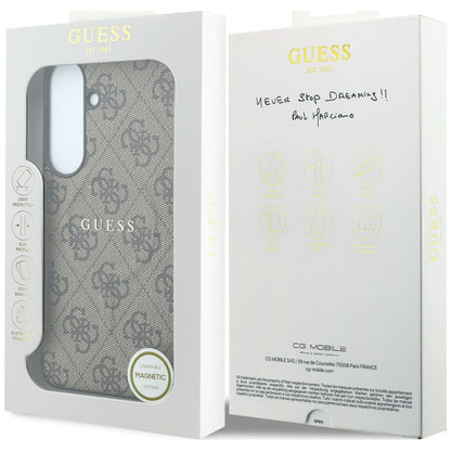 Custodia MagSafe per Samsung Galaxy S26 FE S741, Guess, 4G Embossed Ring Classic Logo, Marrone