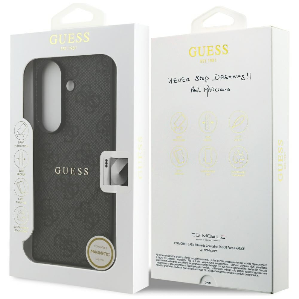 Custodia MagSafe per Samsung Galaxy S26 FE S741, Guess, 4G Embossed Ring Classic Logo, nera