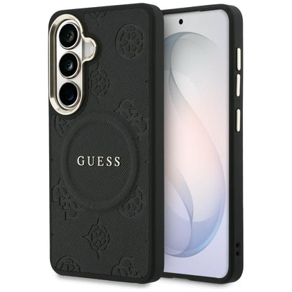Custodia MagSafe per Samsung Galaxy S26 Plus S947, GUESS, Saffiano Peony Embossed Ring, Nera
