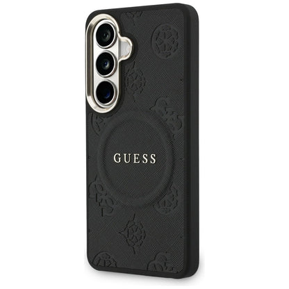 Custodia MagSafe per Samsung Galaxy S26 Plus S947, GUESS, Saffiano Peony Embossed Ring, Nera