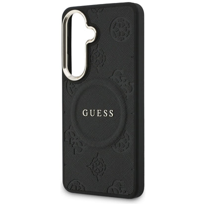 Custodia MagSafe per Samsung Galaxy S26 Plus S947, GUESS, Saffiano Peony Embossed Ring, Nera