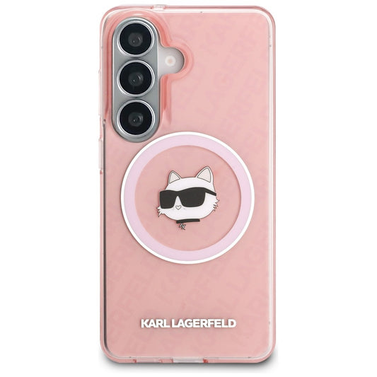 Custodia MagSafe per Samsung Galaxy S26 Plus S947, Karl Lagerfeld, IML Choupette Head on KL Repeated Logo, Rosa