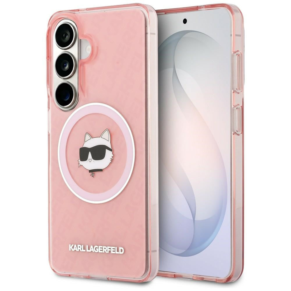 Custodia MagSafe per Samsung Galaxy S26 Plus S947, Karl Lagerfeld, IML Choupette Head on KL Repeated Logo, Rosa