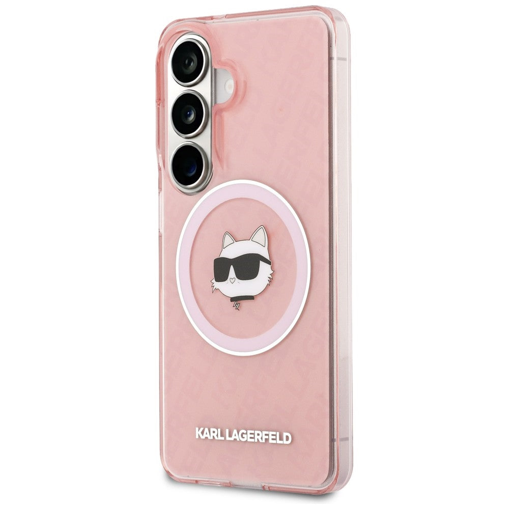 Custodia MagSafe per Samsung Galaxy S26 Plus S947, Karl Lagerfeld, IML Choupette Head on KL Repeated Logo, Rosa