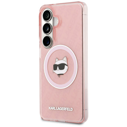 Custodia MagSafe per Samsung Galaxy S26 Plus S947, Karl Lagerfeld, IML Choupette Head on KL Repeated Logo, Rosa