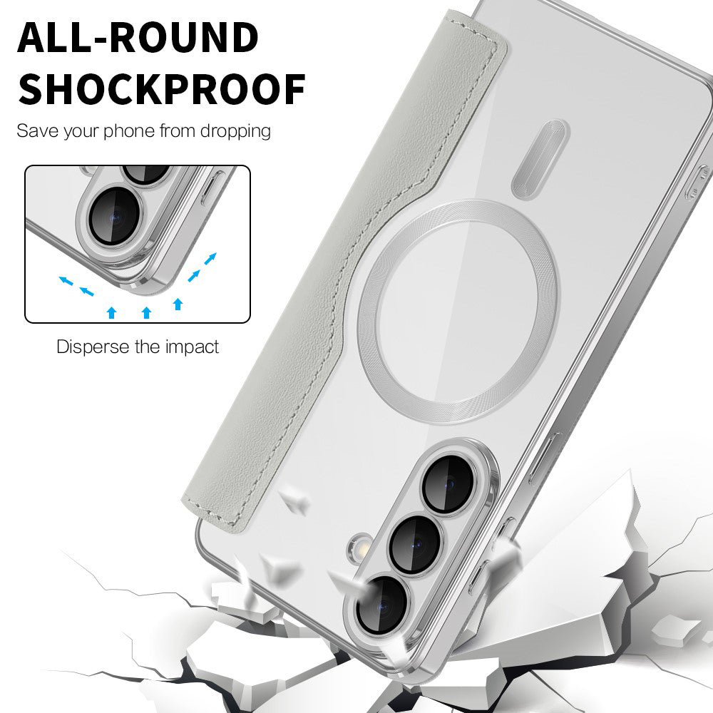 Custodia MagSafe per Samsung Galaxy S26 Plus, Techsuit, SmartMag Book, Grigio