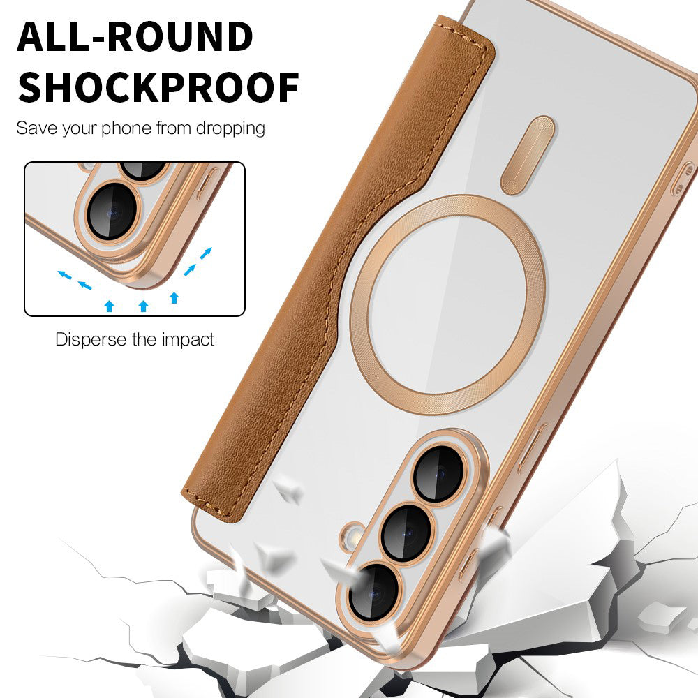 Custodia MagSafe per Samsung Galaxy S26 Plus, Techsuit, SmartMag Book, Marrone