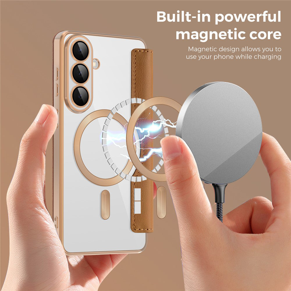 Custodia MagSafe per Samsung Galaxy S26 Plus, Techsuit, SmartMag Book, Marrone