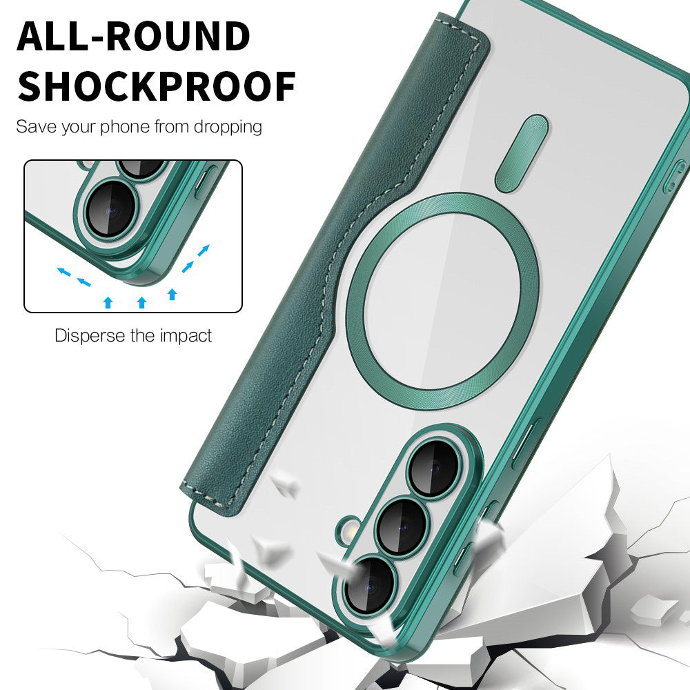 Custodia MagSafe per Samsung Galaxy S26 Plus, Techsuit, SmartMag Book, Verde