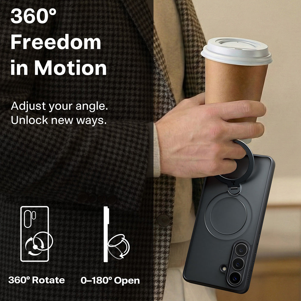 Custodia MagSafe per Samsung Galaxy S26 Plus, Torras, Ostand Spin, Nera