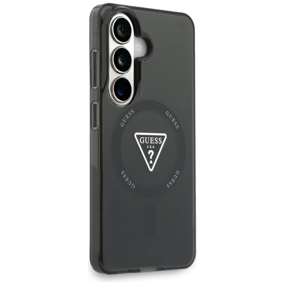 Custodia MagSafe per Samsung Galaxy S26 S942, Guess, Logo Triangolo Gradiente IML, Nera