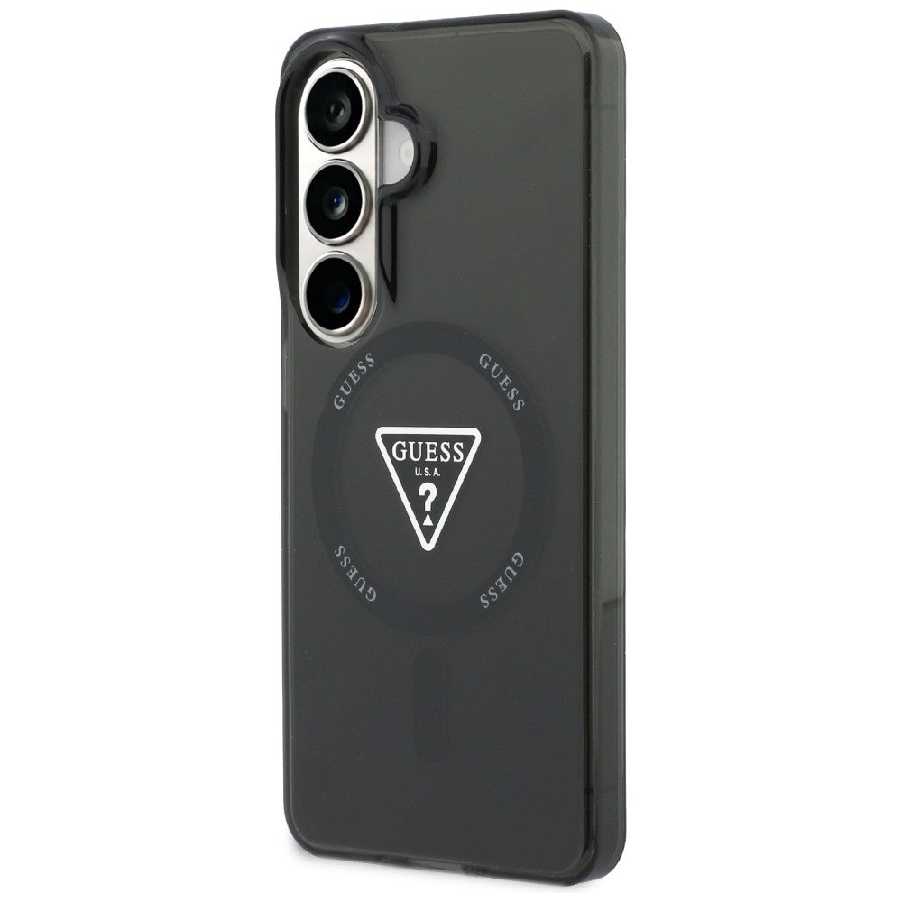 Custodia MagSafe per Samsung Galaxy S26 S942, Guess, Logo Triangolo Gradiente IML, Nera
