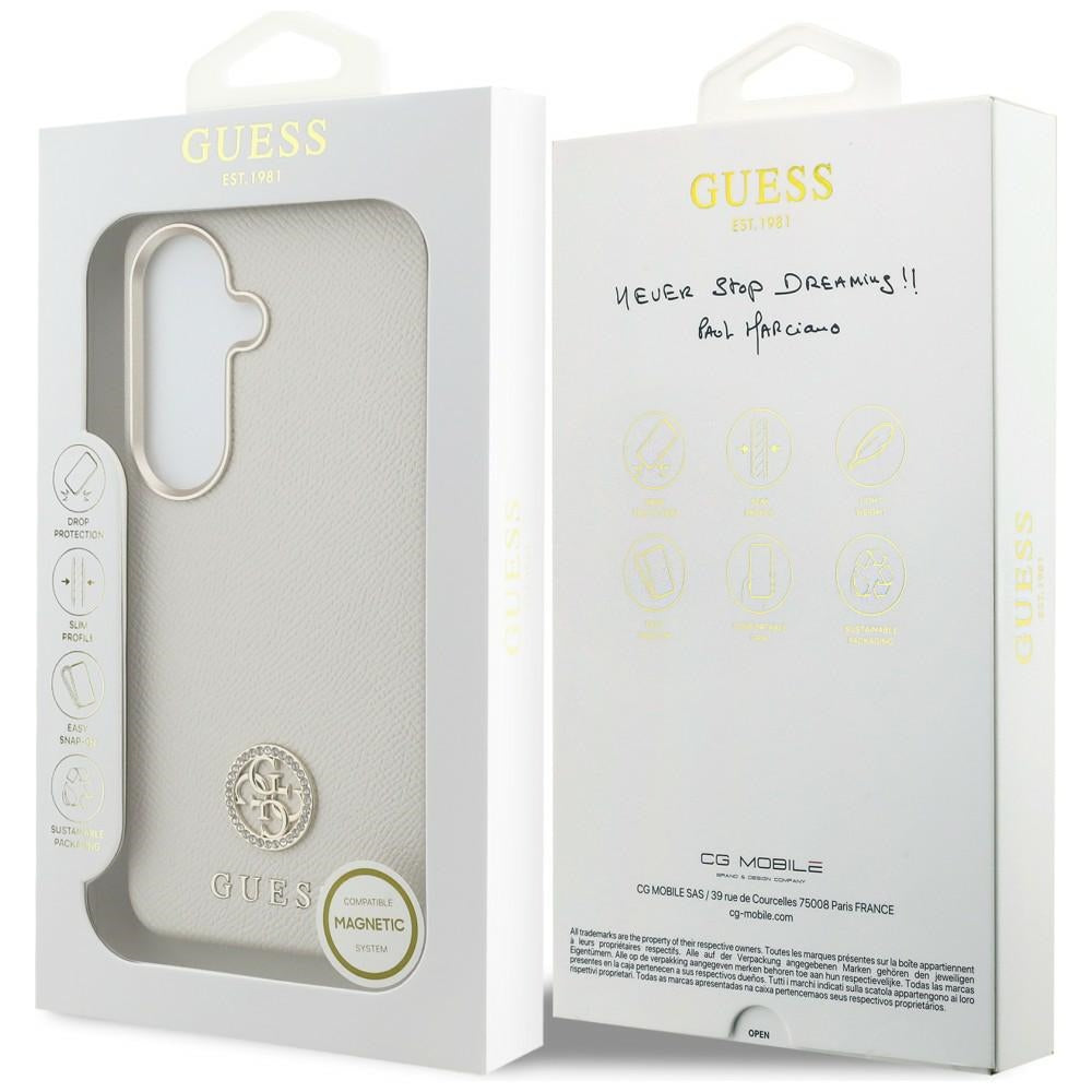 Custodia MagSafe per Samsung Galaxy S26 S942, Guess, Rhinestone Round Logo, Beige