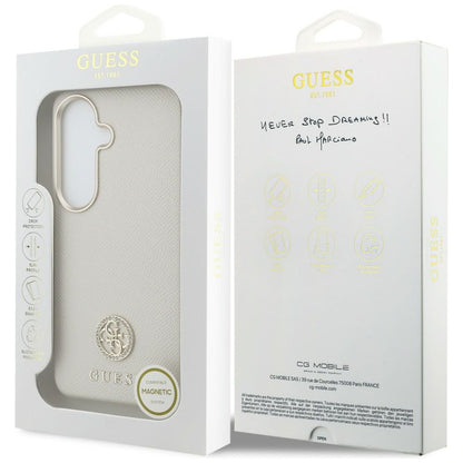 Custodia MagSafe per Samsung Galaxy S26 S942, Guess, Rhinestone Round Logo, Beige